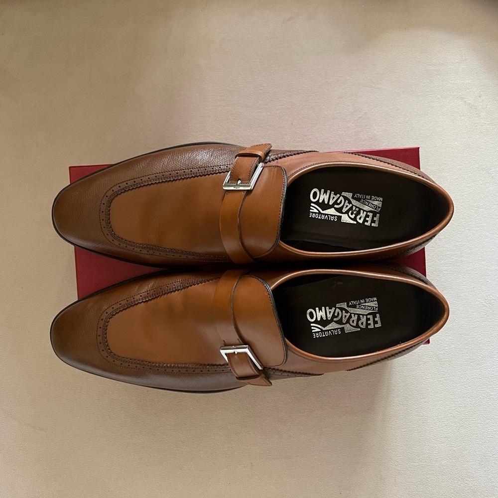 Salvatore Ferragamo Brown Leather Slip-On Loafers with Strap